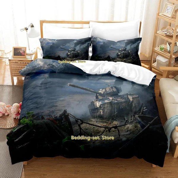 ColeccióN De Ropa De Cama World Of Tanks Individual Twin Full Queen King Size ColeccióN De Cama Dormitorio Adulto NiñO Colecciones Funda NóRdica Anime Parure De Lit Cama EU Double 200X200Cm-image