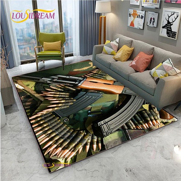 Dywan 3D Karabin Pistolet Rewolwer Broń KreskóWka Dywan Obszarowy, Dywanik Dywan Do Salonu Sypialni, Dywanik Kuchenny Dla Dzieci, Mata PodłOgowa AntypośLizgowa Do ŁAzienki 60*90Cm Gray-image