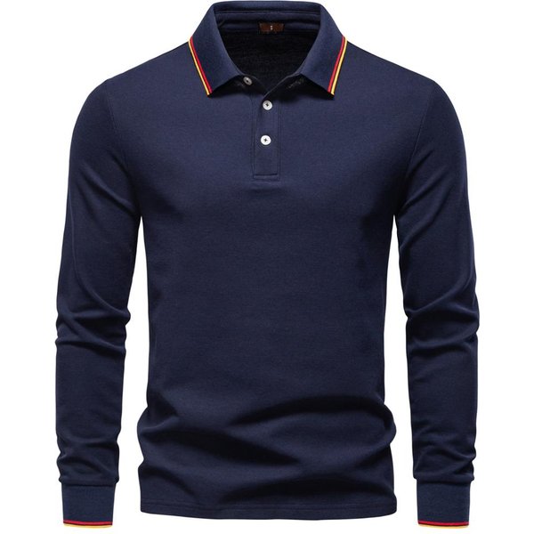 Aiopeson 2025 Nuevos Polos De Hombre Para Hombre AlgodóN Color SóLido Manga Larga Polo DiseñAdor Social Lujo Al Tacto Masculino EUR XL 85-95Kg Blue-image