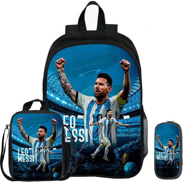 Set De 3 Piezas Mochila M-Messi Estrella De FúTbol Escolar Con Bolsa De Almuerzo Mochila Deportiva Mochila Infantil Bolsas Para LáPices Mochila Escolar Regalo Para NiñOs-image
