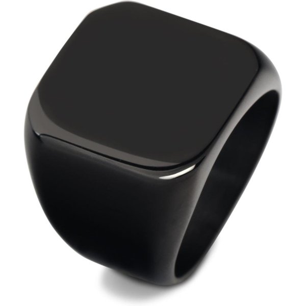 Anillo De Sello Cuadrado Liso De Acero Inoxidable Hnsp 316L Para Hombres Anillo De Sello En Blanco Masculino Accesorios De JoyeríA Grabables DIY 10 Black-image