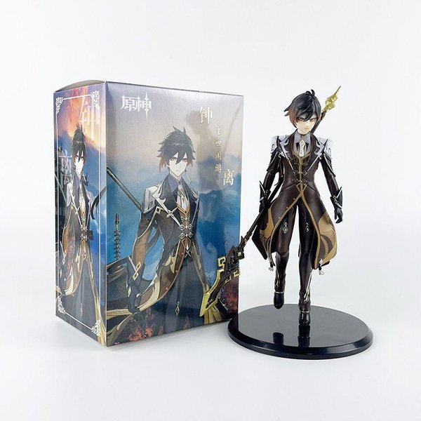 19CM Genshin Impact Zhongli Klee Hu Tao Paimon Modelo De Anime Figura De AccióN De PVC Escultura Hecha A Mano DecoracióN De Escritorio With Box Gray-image