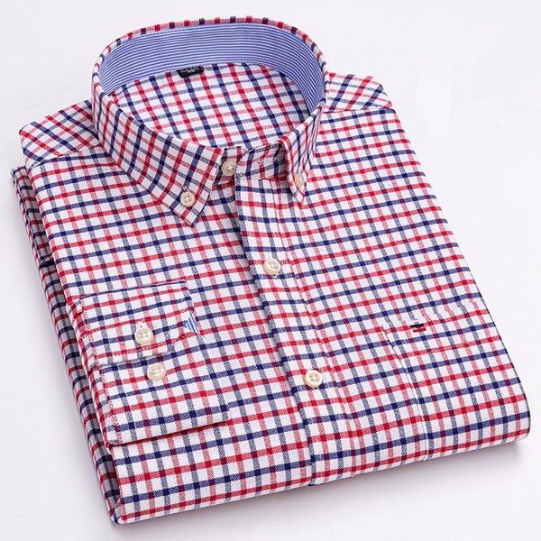 Camisa De Hombre 100% AlgodóN Manga Larga Cuadros Oxford Casual Color SóLido Estampado Corte Regular Camisa Formal De Vestir Talla Grande 7XL 6XL 5XL 40 Pink-image