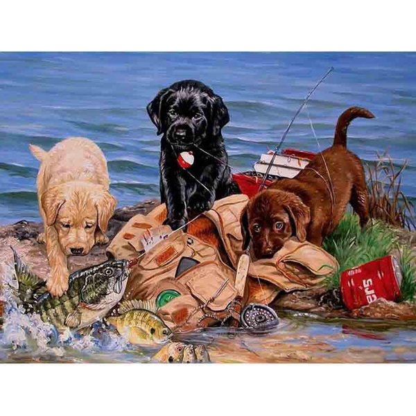 Pintura De Diamantes Punto De Cruz PerforacióN Redonda Completa Paseo De Perro Bordado De Diamantes 20X30CM-image