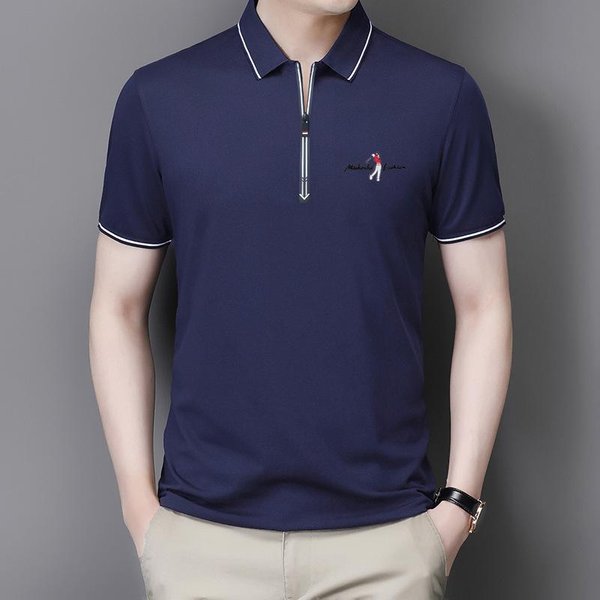 Camiseta Nueva De Manga Corta De Verano Para Hombre Con Cremallera Cuello De Solapa Polo Fir Joven Y De Edad Media VersióN Coreana Slim Tendencia Camiseta De Manga Media Xxxl-image