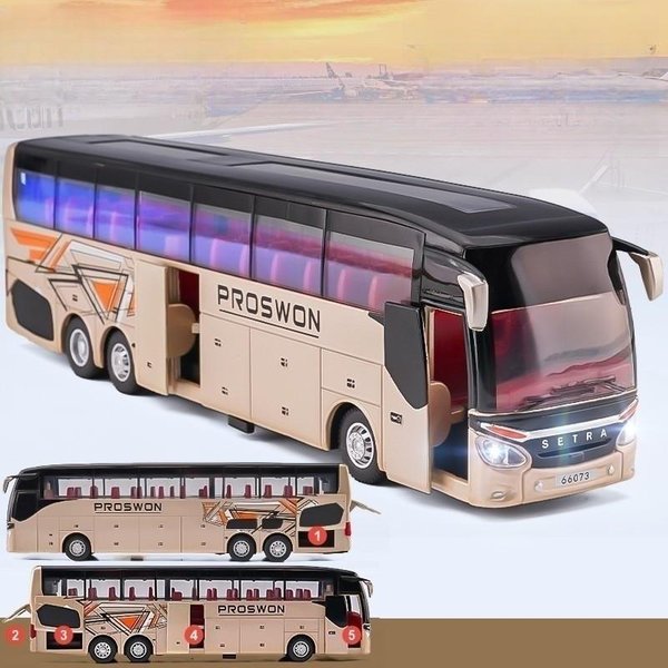 1/50 Luksusowy Autobus Turystyczny Zabawka Samochodzik Metalowy Model Miniaturowy Pull Back DźWięK I ŚWiatłO Edukacyjna Kolekcja Prezent Dla ChłOpca Dzieci-image