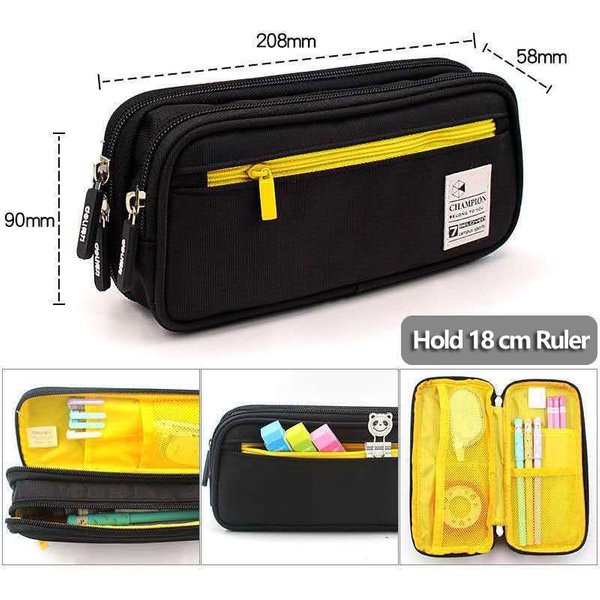 Estuche De 4 Capas De Gran Capacidad Kawaii Estuche Para BolíGrafos Organizador De PapeleríA Bolsa Para LáPices Material Escolar Negro-image