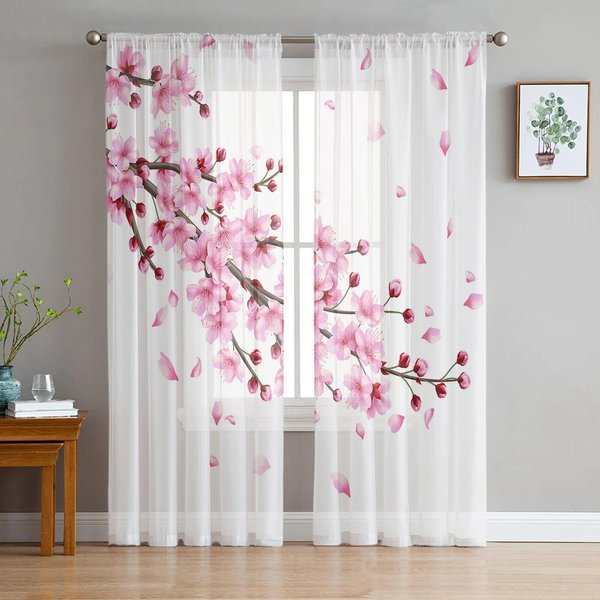 Japonia GóRa FudżI Kwiat WiśNi Przezroczyste ZasłOny Do Dekoracji Salonu ZasłOna Okienna Kuchnia Tiul Woal Organza Draperie W135 X H115Cm X1&Grommet Top-image