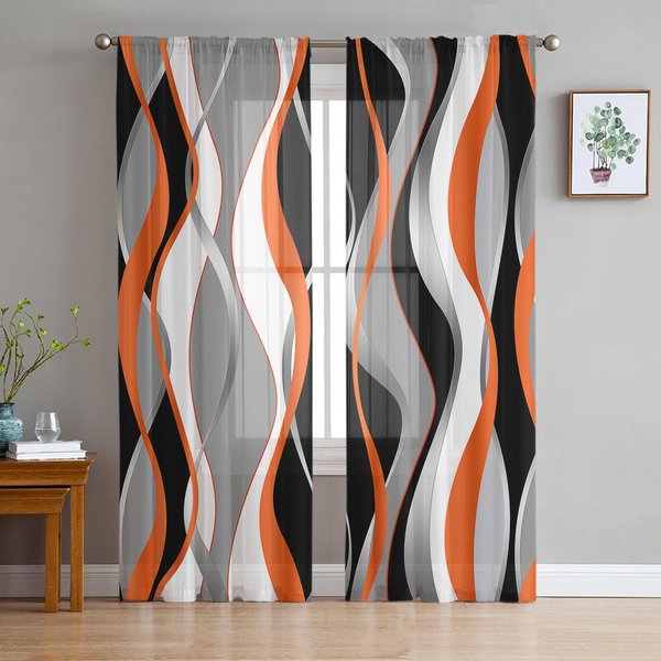 Figury Geometryczne PomarańCzowe Abstrakcyjne Przezroczyste ZasłOny Do Dekoracji Salonu ZasłOny Okienne Kuchenne Tiulowe Woalowe Organzowe ZasłOny W135 X H115Cm X1&Grommet Top-image