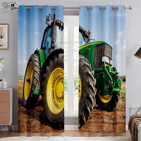 Cortinas Impresas En 3D De Tractor Dormitorio Sala De Estar Cocina Cortinas De Ventana Cortinas De Fibra De PoliéSter 100% DecoracióN Del Hogar 2 Piezas W50Xh130(Cm)X2Pcs&Grommet Top White-image