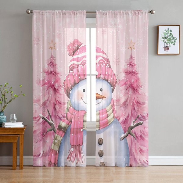 Navidad Invierno Copo De Nieve Gnomo Cortinas De Gasa Para Dormitorio Tul Ventana Cortina Para Sala De Estar Cortinas Transparentes Persianas W50H130(Cm)X2Pcs&Grommet Top-image