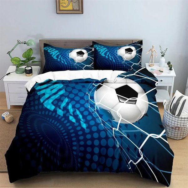Juego De Cama De FúTbol 3D FúTbol NiñO Funda NóRdica Individual Doble Deportes NiñO Textil Hogar EdredóN Cubiertas NóRdicas Para Cama King Completo 200X200Cm 3Pcs-image