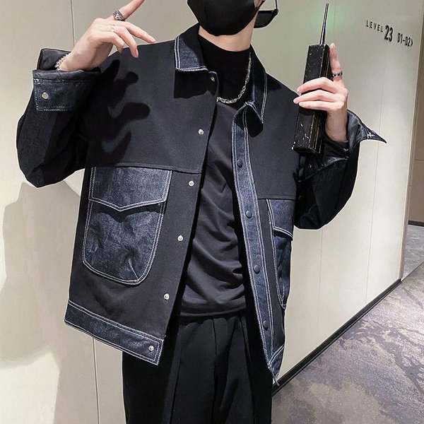 Wiosenna I Jesienna Kurtka Jeansowa W Stylu HongkońSkim MęSka LuźNa Przystojna GóRa Modna W Stylu KoreańSkim Ins Casualowa Kurtka M Gray-image