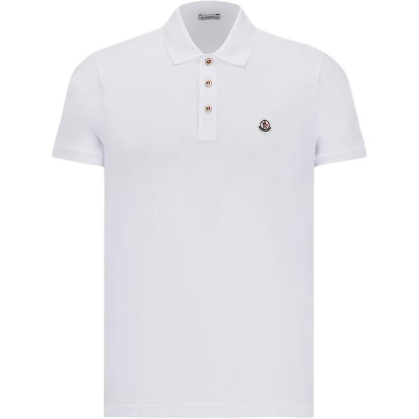 Moncler SS25 Koszulka Polo Z KróTkim RęKawem I Naszywką Z Logo MęSkie Topy Optyczny BiałY K1-091-8A00030-84556-001 L White-image