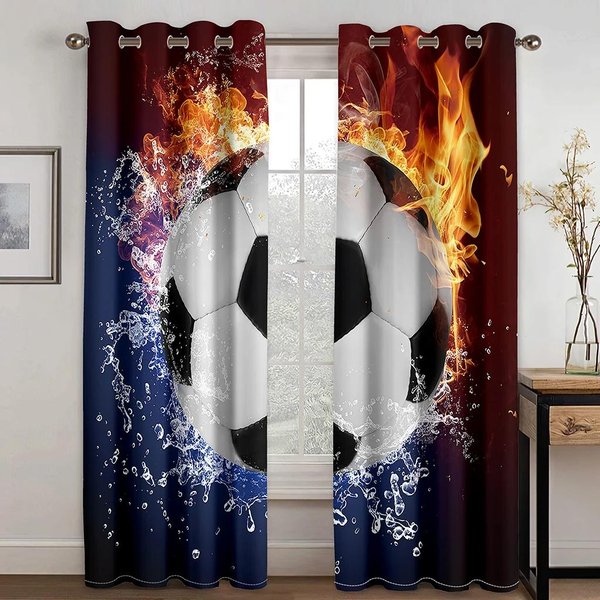 Cortinas Decorativas Para HabitacióN De Amantes Del FúTbol Soccer 2 Paneles HabitacióN De NiñOs NiñAs Sala De Estar Estudio Cortinas Decorativas Para Ventana W60H60(Cm)X2Pcs&Rod Pocket-image
