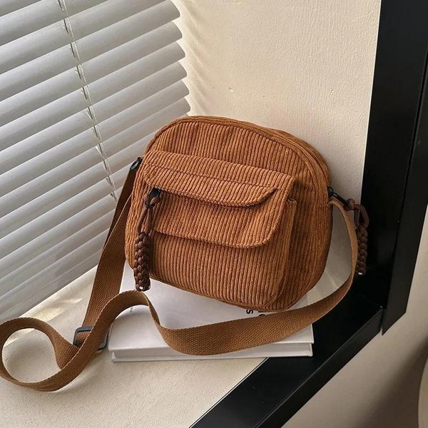 Bolso PequeñO De Hombro De Pana Para Mujer Bolso Cruzado Para Adolescente Bolsa Tote Lindo Estudiante Calle Coreano Harajuku Bolso Mensajero-image