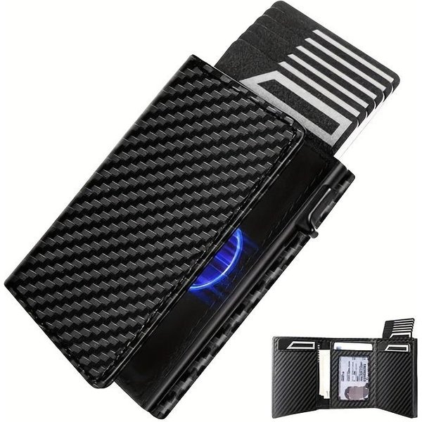 Billetera Delgada Con Monedero Billetera Para Tarjetas De CréDito Para Hombre Con Cierre MagnéTico ProteccióN Rfid Billetera Para Hombre Black-image