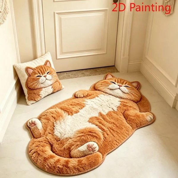 Pluszowy Dywan W KształCie Kota 3D, Dywanik Do Pokoju DziecięCego, Sypialni, Przy łóżKu, Mata ChłOnąCa Wodę Do Drzwi łAzienki, Dekoracja Domu 50X80Cm 20X31Inch-image