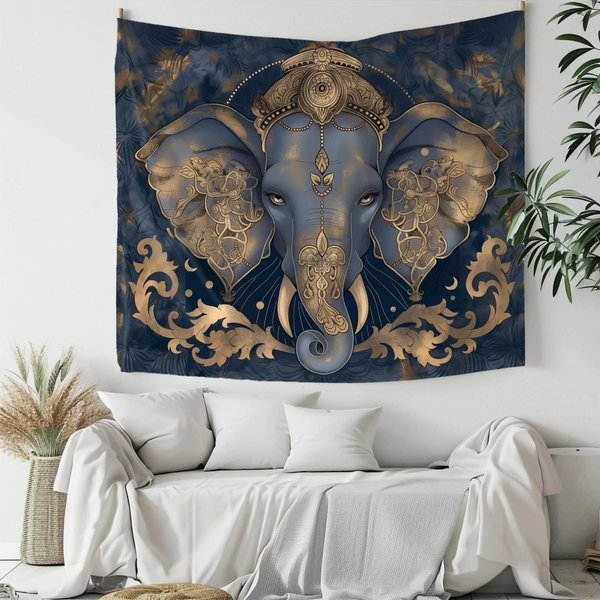 Tapestry O Fakturze Brzoskwiniowej SkóRy, Vintage, ZłOty SłOń, Mandala, Do Zawieszenia Na śCianie, Indyjska Sztuka Boho, Dekoracja Domu Do Pokoju Do Jogi I Medytacji, Sypialni 150X100Cm-image