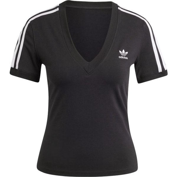 Camiseta De Manga Corta Adidas Originals Con Cuello En V Y Bloques De Color Para Mujer Tops Negro IU2416 L Black-image