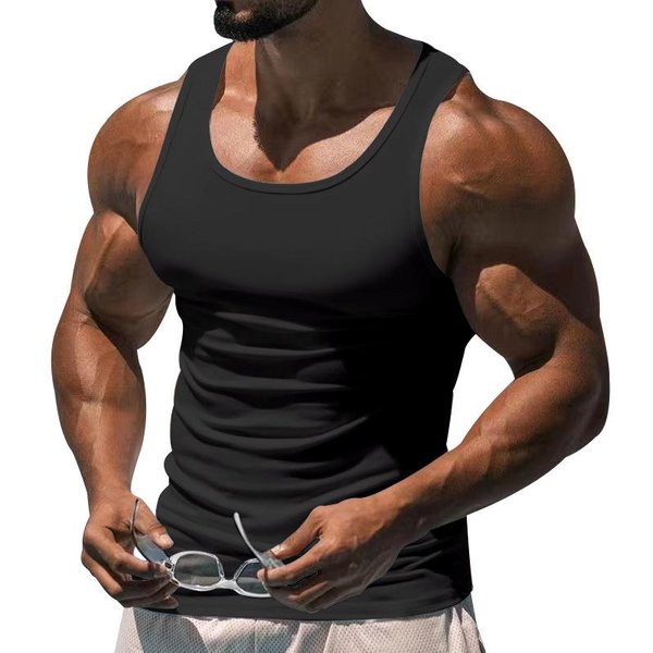 MęSki Letni BezręKawnik Treningowy Fitness MęSki Jednokolorowy Sportowy, Cienki BezręKawnik OdprowadzająCy Pot Bez RęKawóW Xxl Czarny-image