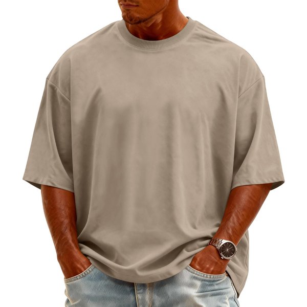 MęSki Sweter Z Dzianiny - Dekolt OkrąGłY - KróTki RęKaw T-Shirt | Modny Sweter Casual Na Co Dzień I Na Weekend XL Gray-image