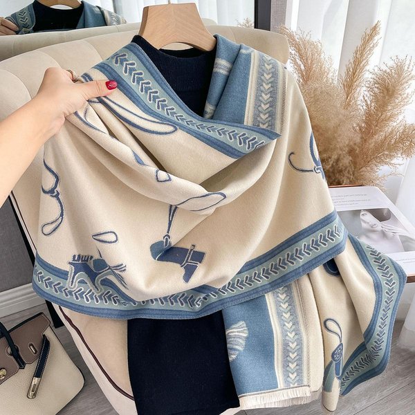 Zimowy Kaszmirowy Szalik Damski Luksusowy Z Nadrukiem Koni Damski Szal Owijka Szaliki Pani Gruba CiepłA Koc Prezent Echarpe Pashmina Gray-image