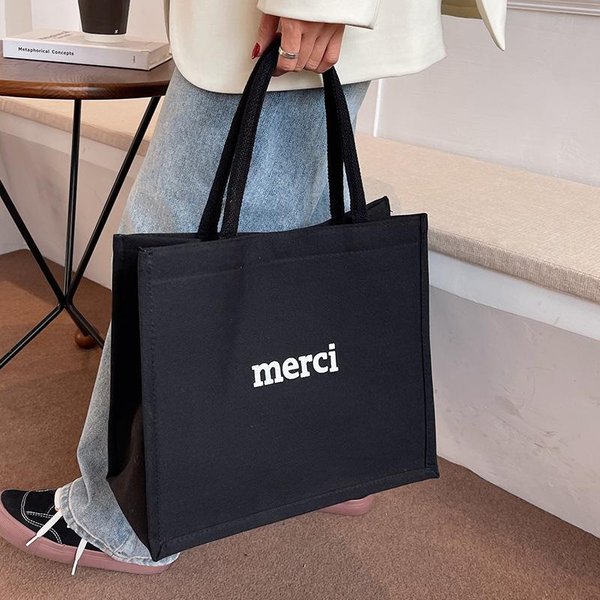 Bolso De Lona Para Mujer, Bolso Tote De Gran Capacidad, Nuevo Estilo Coreano, Bolso Tote Sencillo De Un Solo Hombro Para Estudiantes Universitarias, Tendencia-image