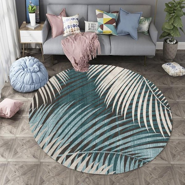 OkrąGłY Dywan Art Deco – WzóR Geometryczny Z LiśćMi Palmowymi MięKki Dywan Do Salonu Sypialni Diameter 90Cm(35In)-image