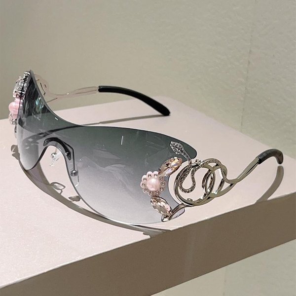 Kammpt Y2K Okulary PrzeciwsłOneczne Z DżEtami Damskie Modne Bezoprawkowe Gradientowe Soczewki Modne Monoblokowe ZewnęTrzne Okulary PrzeciwsłOneczne As Picture Shows-image