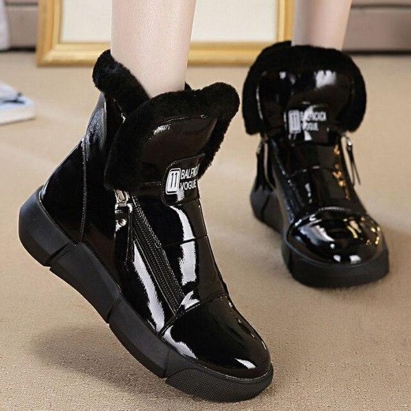 Zimowe Buty Damskie Nowe PłAskie Na Co Dzień BiałE Oraz Aksamitne Wysokie Damskie Buty śNiegowe CiepłE Pluszowe Botki Damskie BawełNiane Buty 38 Czarny-image