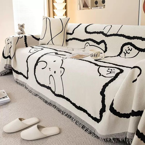 Tela Para Funda De Sofá Toalla Integrada Dibujos Animados Lindo Oso Chenilla Jacquard Respaldo Manta Universal Cubrepolvo Colchoneta Acolchada Engrosada 180X130Cm1Pcs-image