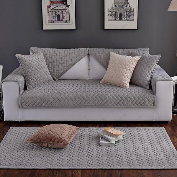 Funda De Sofá De Terciopelo Cristal Espesante Color SóLido Fundas De Sofá Para Sala De Estar Moderno Antideslizante Alfombra De Sofá CóModo Suave Cubre Sofá 70X70Cm 1Pcs-image
