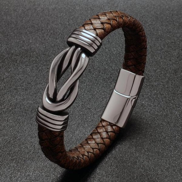 Najnowszy Retro Pleciona SkóRzana Bransoletka MęSka BiżUteria Modna Stal Nierdzewna 8 ZapięCie Magnetyczne Bransoletki Opaska Na Nadgarstek Inner Girth 210Mm Gray-image