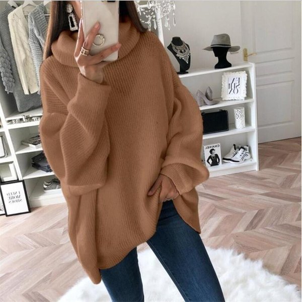 Moda Invierno Mujer SuéTer Casual Suelto Color SóLido Cuello Alto CáLido Top XL-image