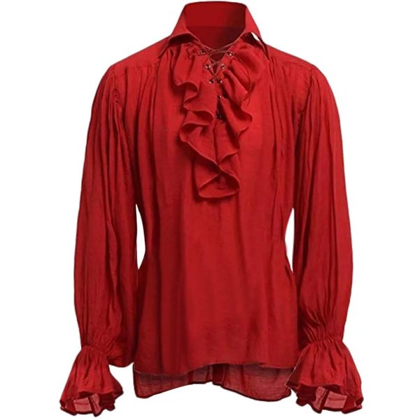 Disfraces Medievales Vikingos De Halloween Camisas Casuales De OtoñO Steampunk Cosplay Vendaje Manga Larga Camisa Fruncida Blusas GóTicas Tops 4XL-image