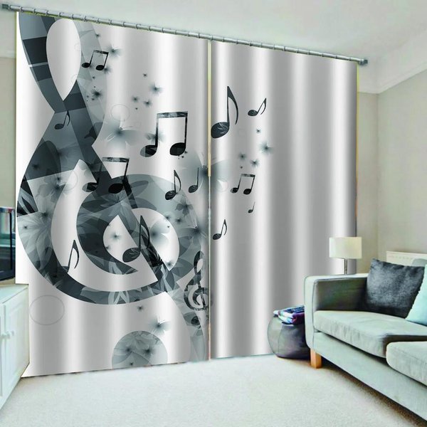 Notas Musicales Piano Cortina Opaca Para Ventana Para Dormitorio Sala De Estar BañO Cocina Puerta Recibidor Hogar Gancho Alto Sombreado Nuevo PatróN W55 X H120Cm X 2&Grommet Top-image