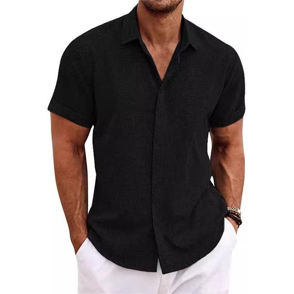 Camisas De Hombre De AlgodóN Y Lino, Manga Corta, Con Botones, Estilo Casual, Ideales Para El Verano, La Playa O Bodas. S Negro-image