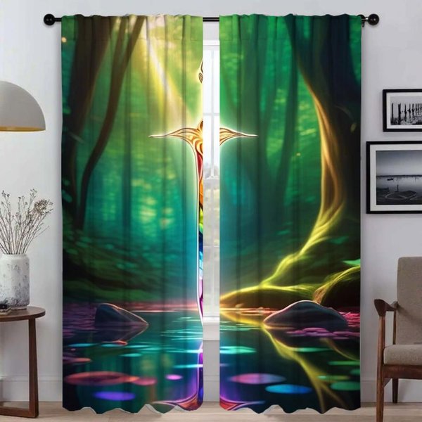 Swords Partition DecoracióN De Halloween Cortina De Ventana Para HabitacióN 2 Paneles Cortinas Estores Para Interior Del Hogar Sala De Estar Cocina Opacas W50Xh70Cmx2Pcs-Cl-image