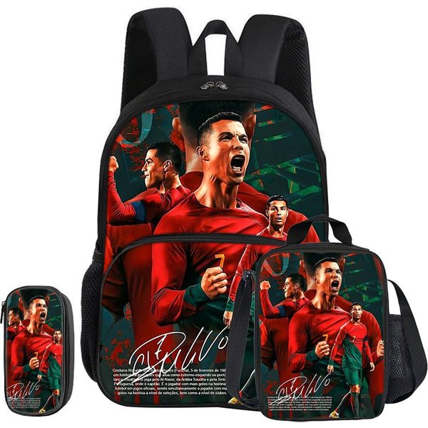 Zestaw 3 Szt. Ronaldo Z Plecakiem Na Przednią Kieszeń, Sport PiłKa NożNa Z Termiczną Torbą Na Lunch, PióRnik CR Gwiazda PiłKi NożNej-image