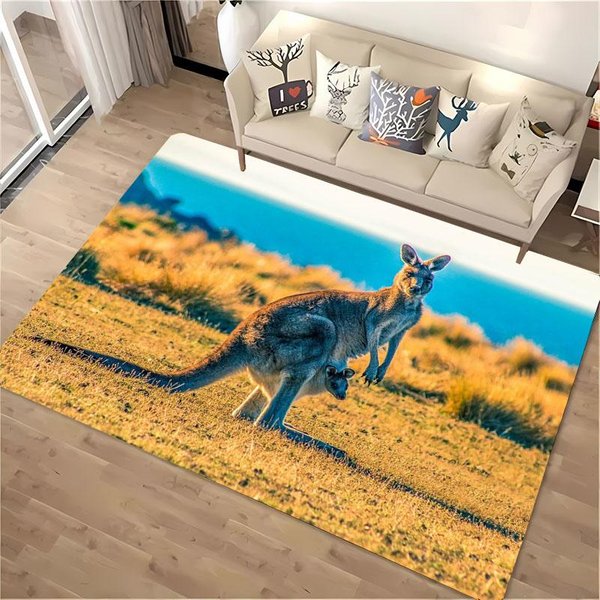 Alfombra De ÁRea 3D HD Canguro De Australia, Alfombras Para Sala De Estar Alfombra Para Dormitorio Sofá Cocina Felpudo DecoracióN, Alfombrilla De Piso Antideslizante Para NiñOs 80*120Cm-image