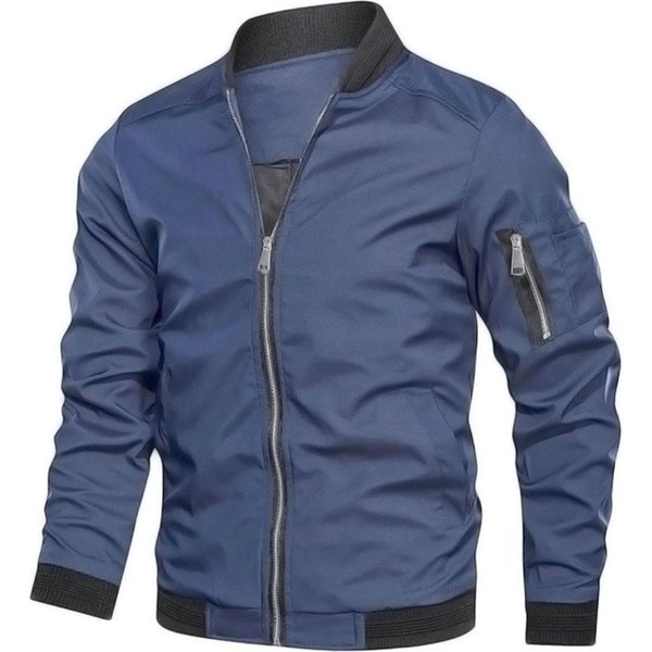 Chaquetas Para Hombre, Chaqueta Bomber De OtoñO Para Hombre, Ropa De Calle, Abrigo De BéIsbol, Cuello Alto, Chaqueta Ajustada Con Cremallera Para Exteriores, Abrigo Para Hombre XL Azul-image