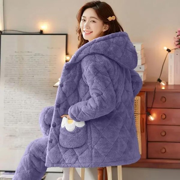 Pijama De Invierno Nuevo Para Mujer, Chaqueta Acolchada De AlgodóN Con Forro Polar Coral, Traje CáLido Con Forro Polar, Abrigo Holgado Y CóModo Para Usar En El Hogar 2XL Gray-image
