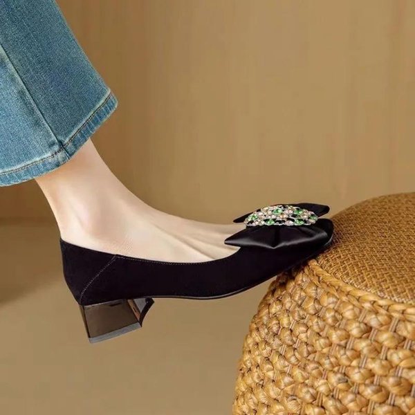 Zapatos De Moda Para Mujer Slip-On Tacones Altos Para Mujer Nuevo Nudo De Mariposa Oficina Y Carrera MáS Vendido Cristal Tacones SóLidos Mujer 40 Negro-image