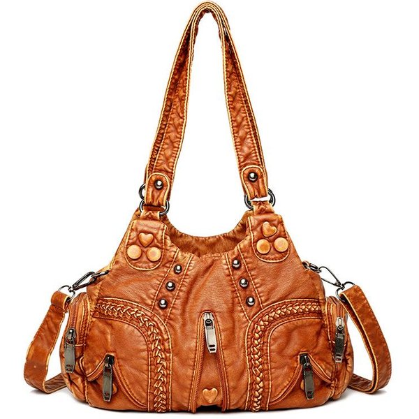 Vintage PU SkóRa Wielokieszeniowa Torba Na Ramię Dla Kobiet DużA Pojemność Crossbody Hobo Torba Projektantka Torebka 30X12X22Cm BrąZowy-image