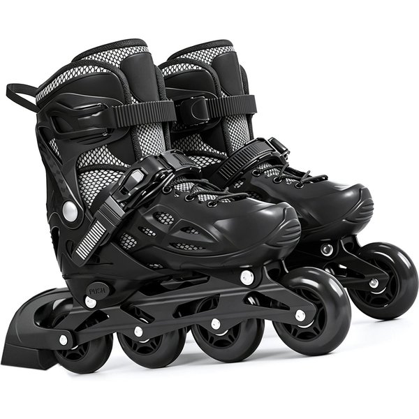 Patines En LíNea Flash Ajustables Patines Con Ruedas Luminosas Para NiñOs NiñOs NiñAs Hombres Mujeres Con 8 Ruedas Brillantes Deslizamiento Suave L Black-image