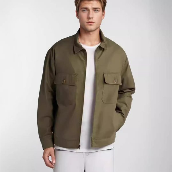 Nueva Chaqueta De Solapa Para Hombre De Primavera Y OtoñO Chaqueta Estilo Trabajo CáRdigan Con Cremallera 2XL Verde-image