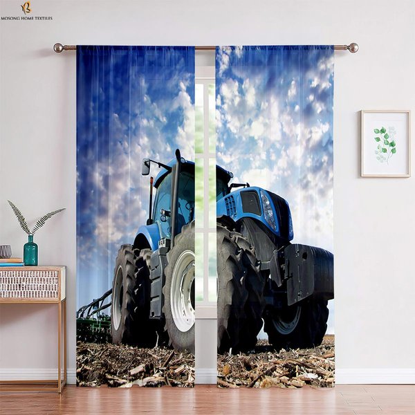 Cortinas 3D Impresas De Coche Y Tractor Geniales Adecuadas Para Dormitorio Sala De Estar Cocina Cortinas Decorativas FáCiles De Lavar Y Proteger 2 Piezas W50Xh130(Cm)X2Pcs&Rod Pocket-image