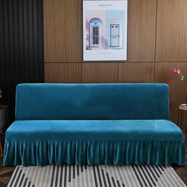 Funda De Sofá Cama FutóN De Terciopelo EláStico Sin Brazos Gruesa De Felpa Funda De Sofá Con Falda Funda Deslizante Para Sofá Funda Para Sofá Protector De Muebles 1 Pieza S 120-140Cm PúRpura-image