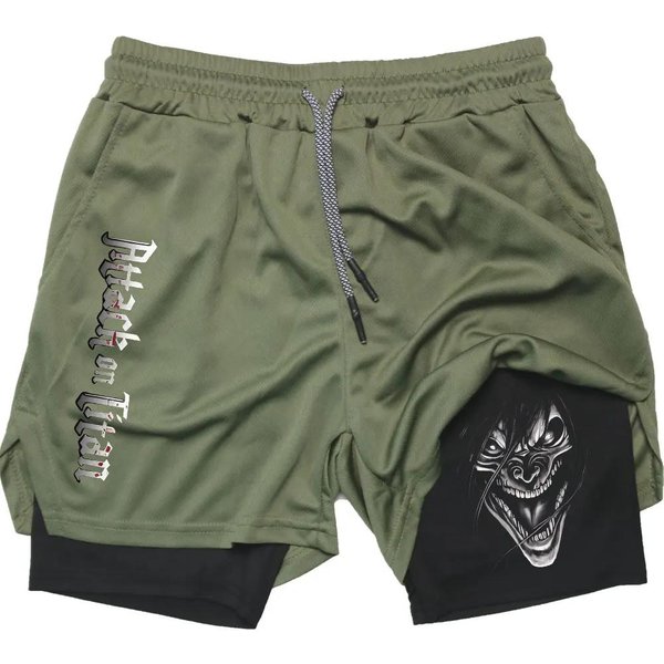 Szorty Dresowe MęSkie Spodenki Sportowe Anime Attack On Titan Print Spodenki Gimnastyczne Letnie Sportowe Fitness Treningowe KróTkie Spodnie Do Joggingu XXL Gray-image